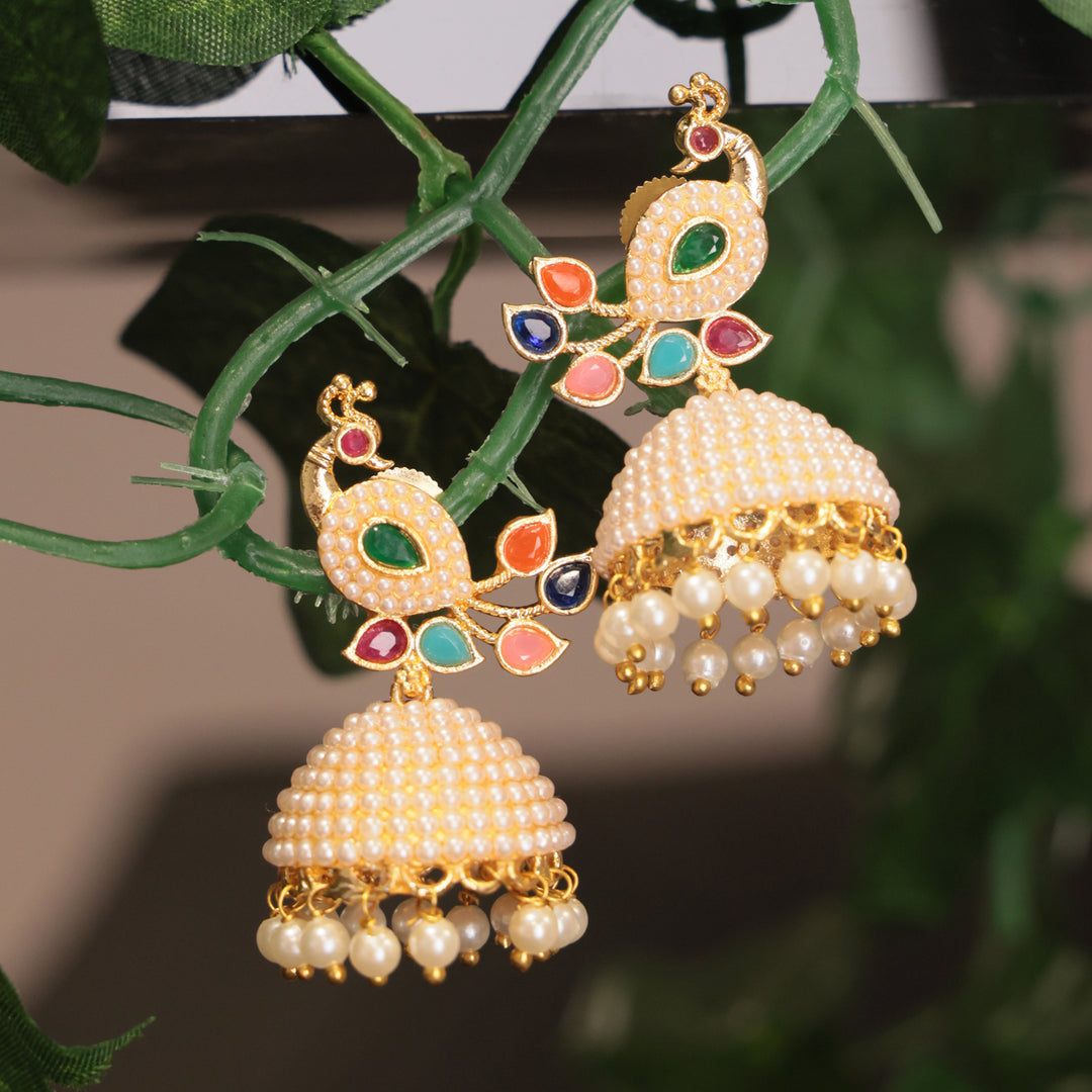 Multicolor Peacock Pearl Jhumka