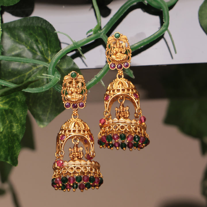 Temple Dome Jhumka with Deity Motif