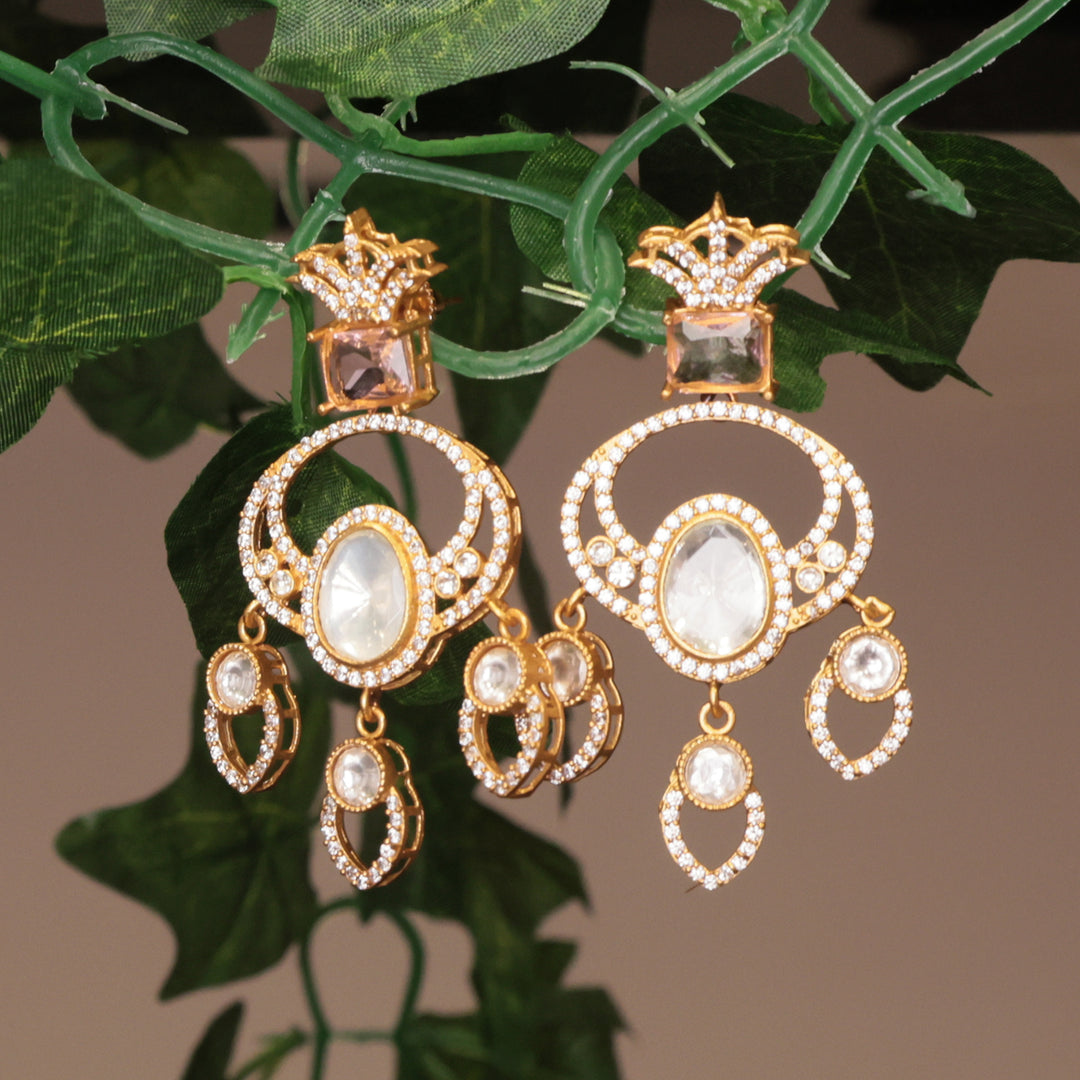 Polki Dangler Earrings with Pear Drop Charms