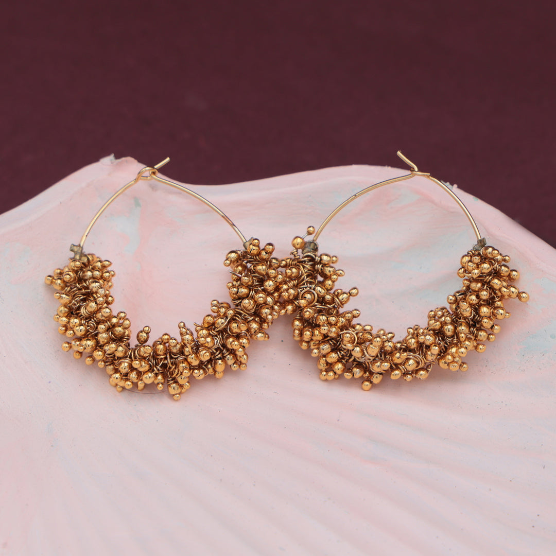 Golden Cluster Beaded Hoop Earrings