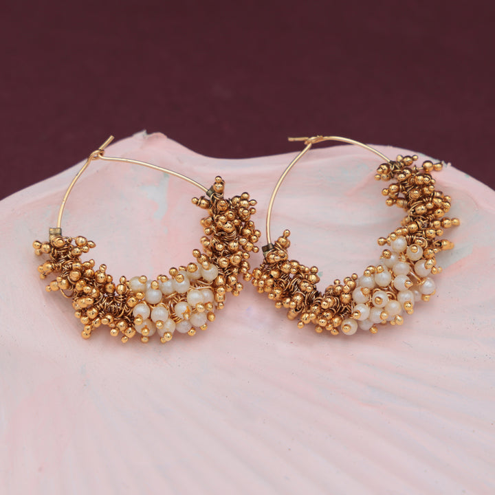 Golden & Pearl Cluster Hoop Earrings