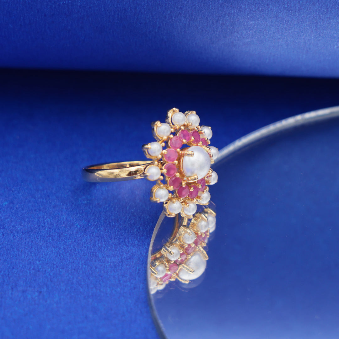 Royal Pink Stone Floral Ring