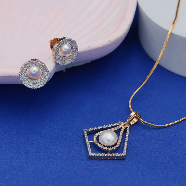 Classic Pearl Geometric Pendant Set