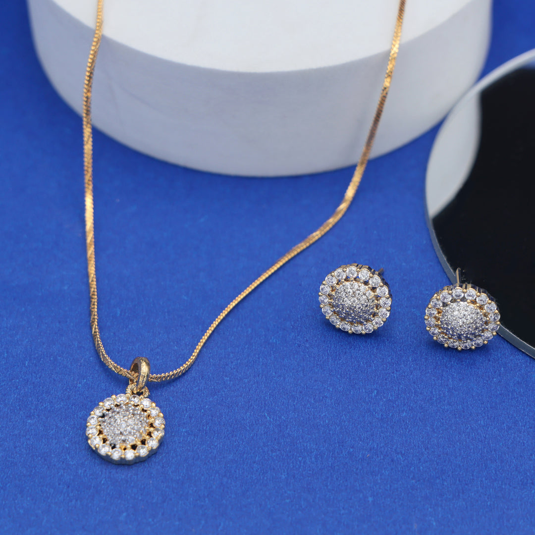 Dual-Tone Sparkle CZ Pendant Set with Matching Studs