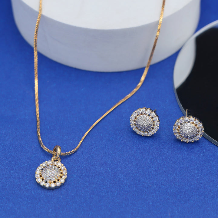 Dual-Tone Sparkle CZ Pendant Set with Matching Studs