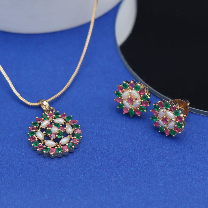 Multicolour Stone Pendant Necklace Set