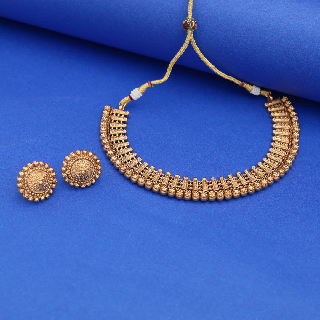 Antique Gold Temple Work Choker Necklace Set