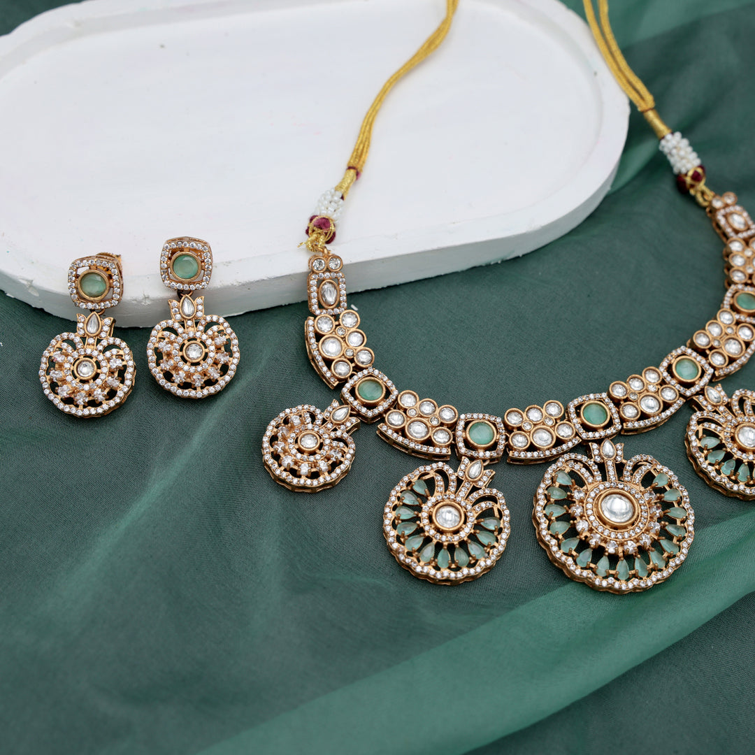 Mint Green Kundan Chand Pearl Necklace Set