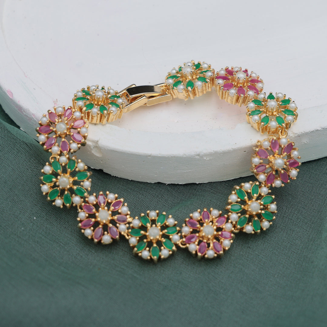 Multicolor Kundan Floral Bracelet