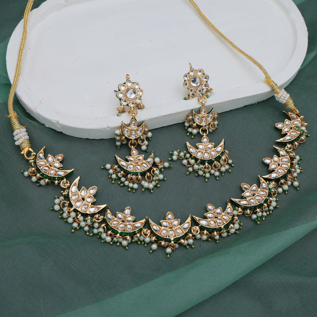 Emerald Green Lotus Kundan Choker Set