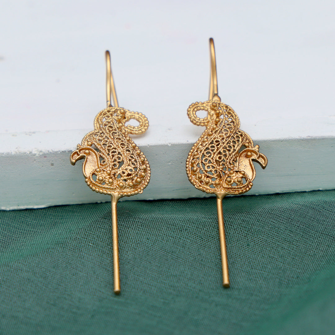 Filigree Peacock Hook Earrings