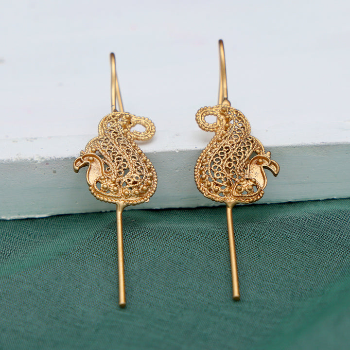 Filigree Peacock Hook Earrings