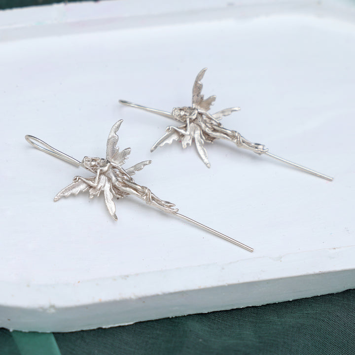 Textured Silver Fairy Drop Earrings