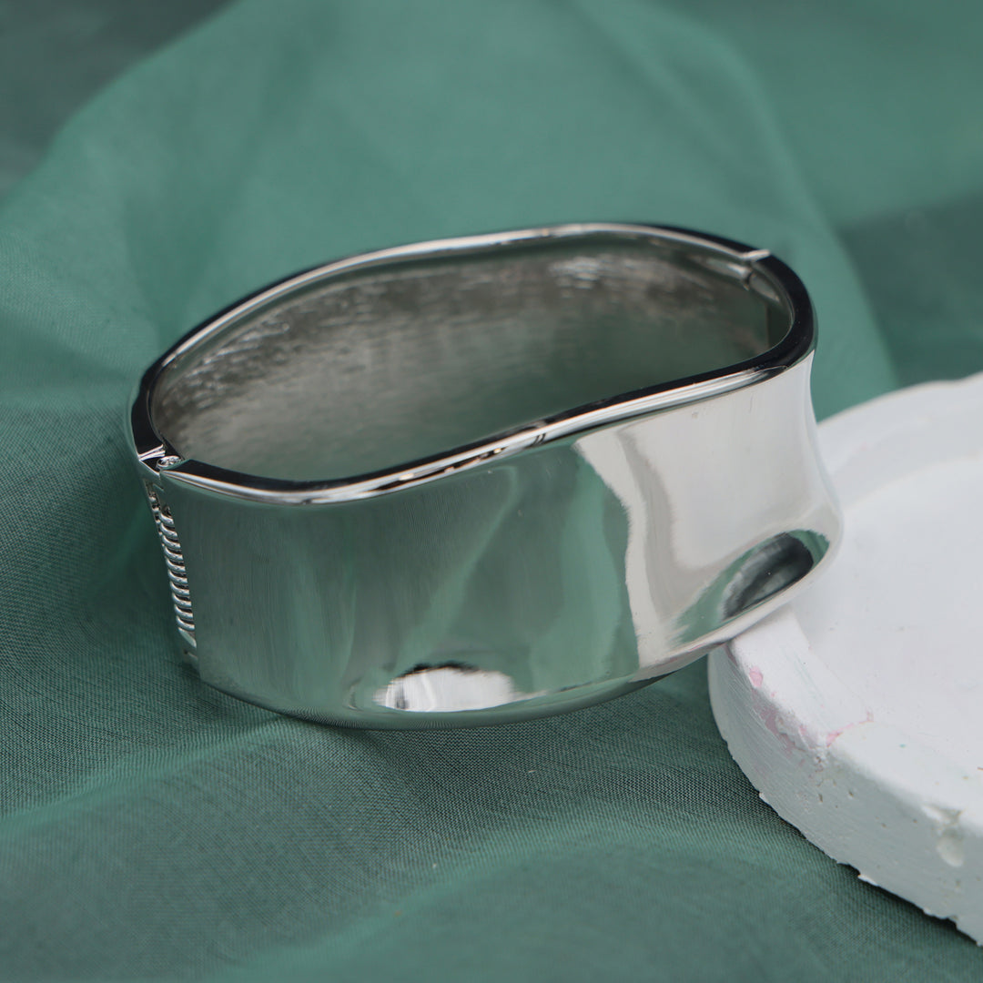 Metallic Silver Sculpted Cuff Bracelet - Silver
