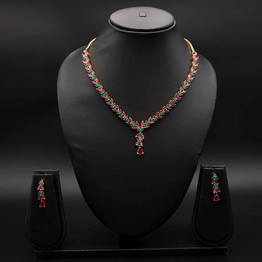 Traditional Ruby & Emerald String Necklace Set