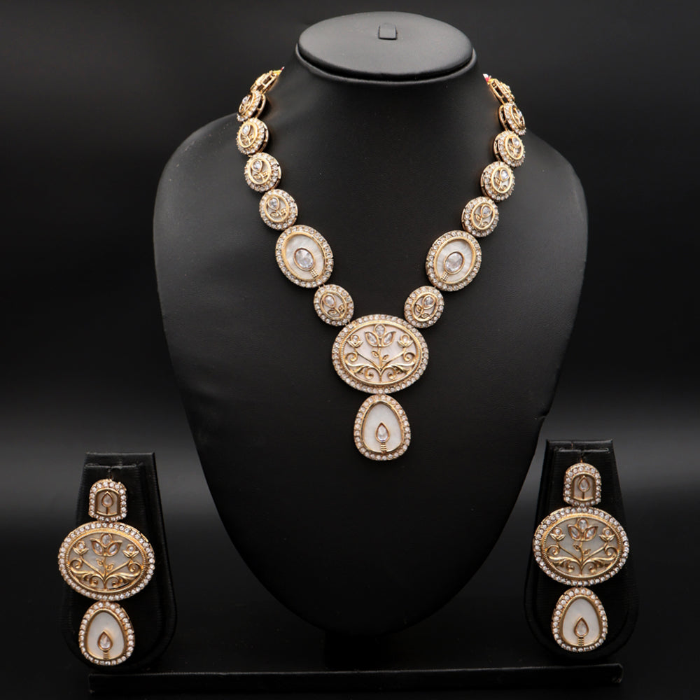Royal Meenakari White Enamel Kundan Necklace Set