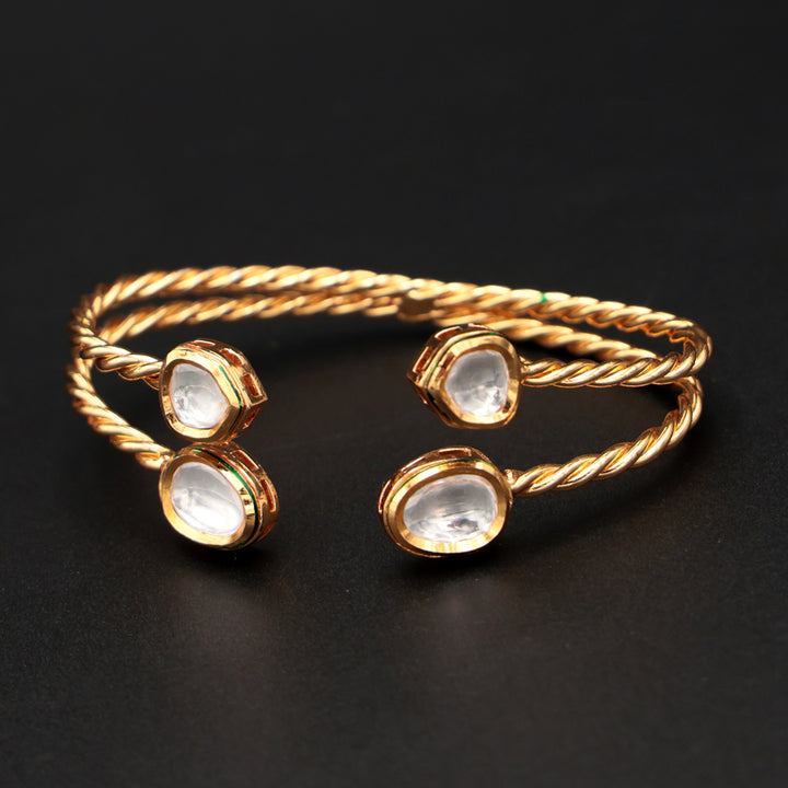 Classic Kundan Open Kada in Twisted Gold Design