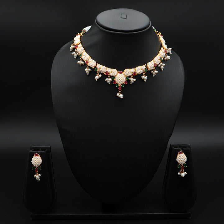 Pearl Leaf Meenakari Choker Necklace Set