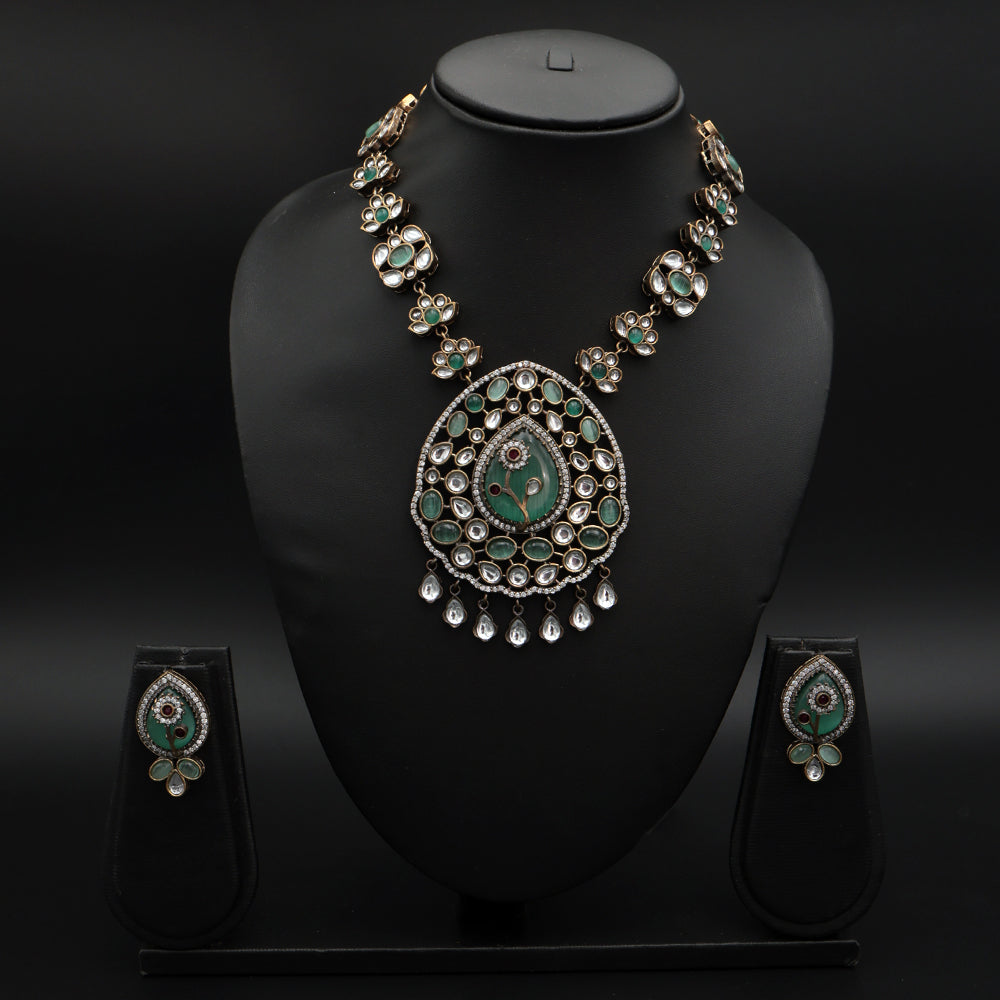 Emerald Peacock Kundan Necklace Set