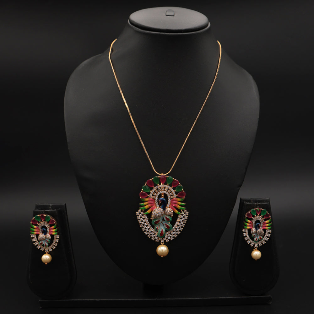 Vibrant Peacock Meenakari Pendant Necklace Set