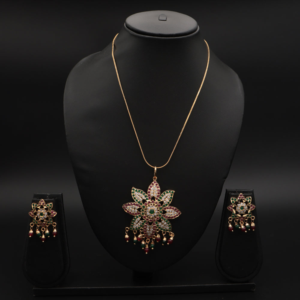Floral Enamel Polki Pendant Necklace Set