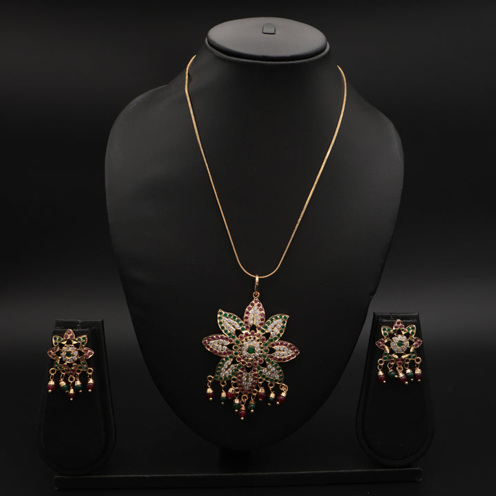 Floral Enamel Polki Pendant Necklace Set