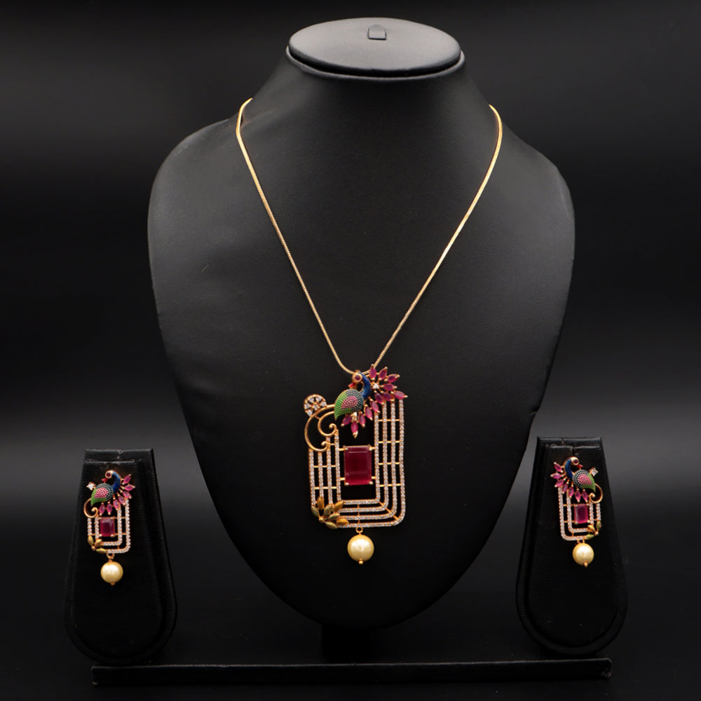 Art Deco Ruby Pendant Necklace Set