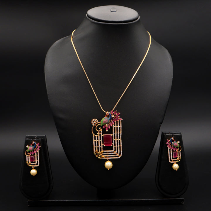 Art Deco Ruby Pendant Necklace Set