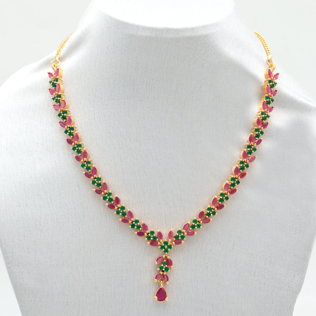Traditional Ruby & Emerald String Necklace Set