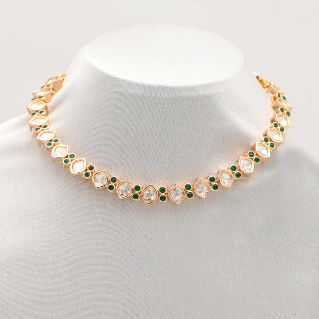 Elegant Polki Pearl & Emerald Choker Set