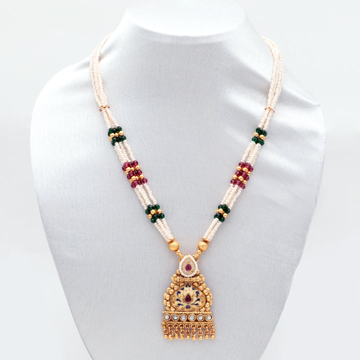 Temple Goddess Pendant Pearl Necklace Set