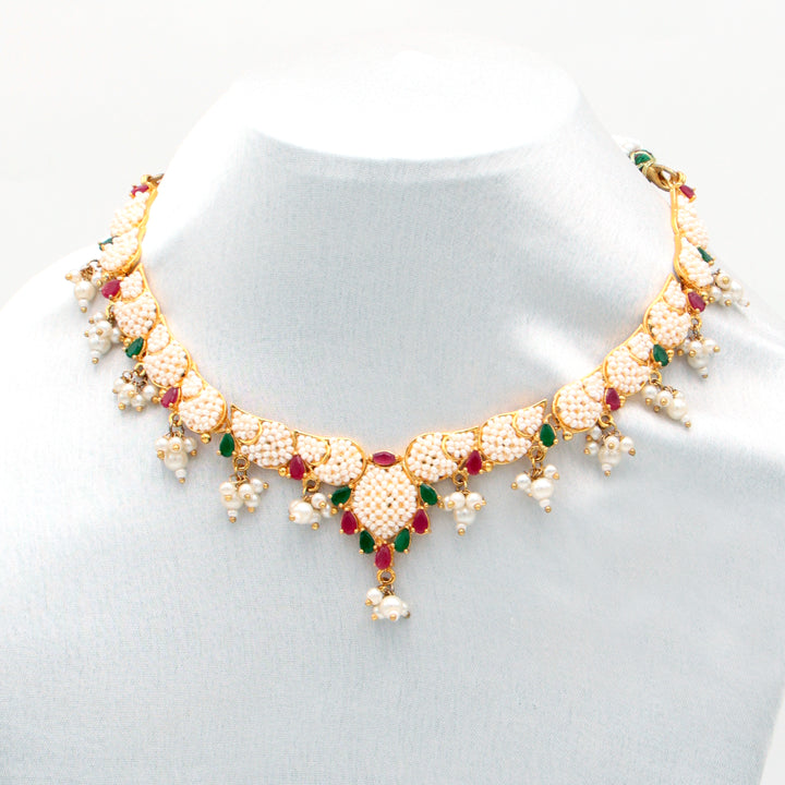 Pearl Leaf Meenakari Choker Necklace Set