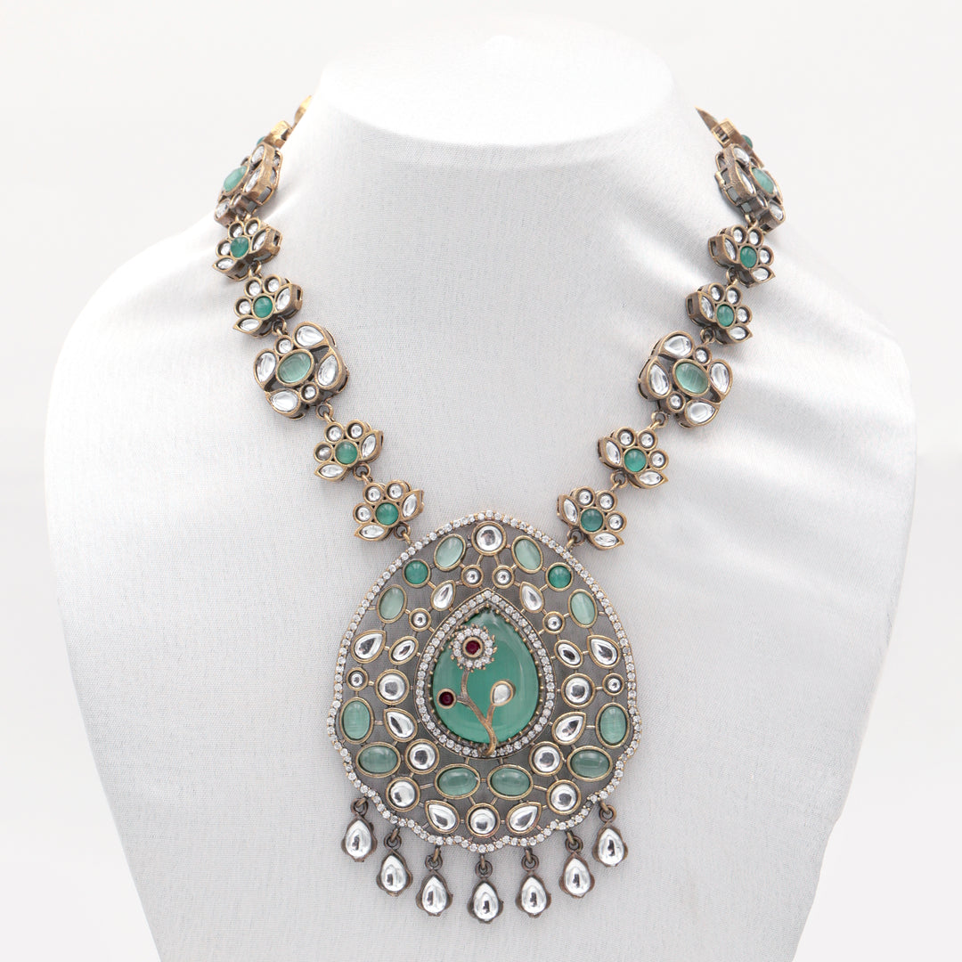 Emerald Peacock Kundan Necklace Set