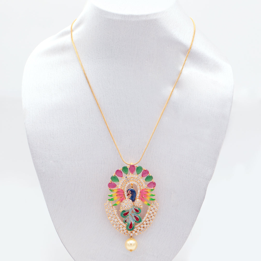 Vibrant Peacock Meenakari Pendant Necklace Set