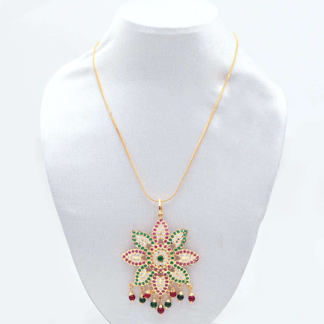 Floral Enamel Polki Pendant Necklace Set