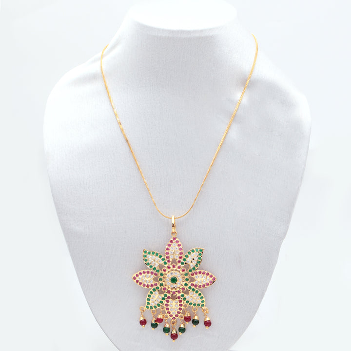 Floral Enamel Polki Pendant Necklace Set