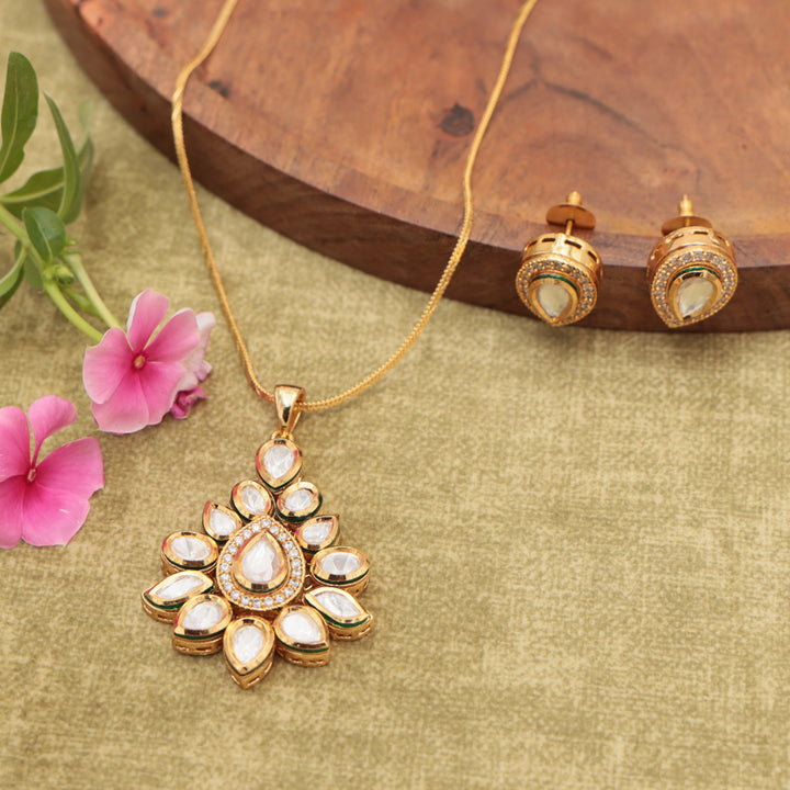 Classic Polki Drop Pendant Necklace Set