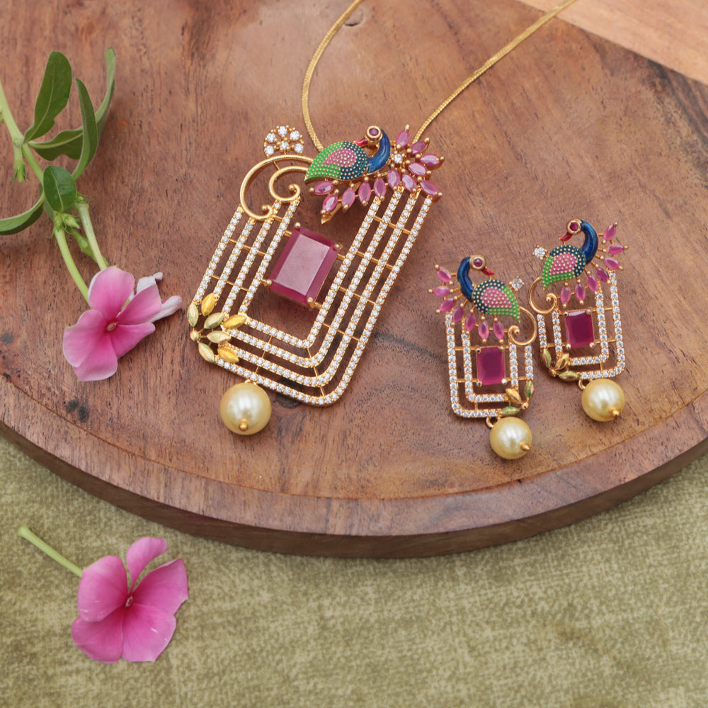 Art Deco Ruby Pendant Necklace Set