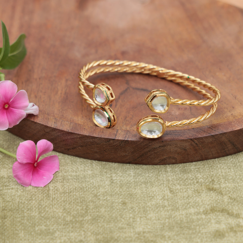 Classic Kundan Open Kada in Twisted Gold Design