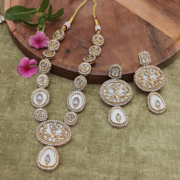 Royal Meenakari White Enamel Kundan Necklace Set