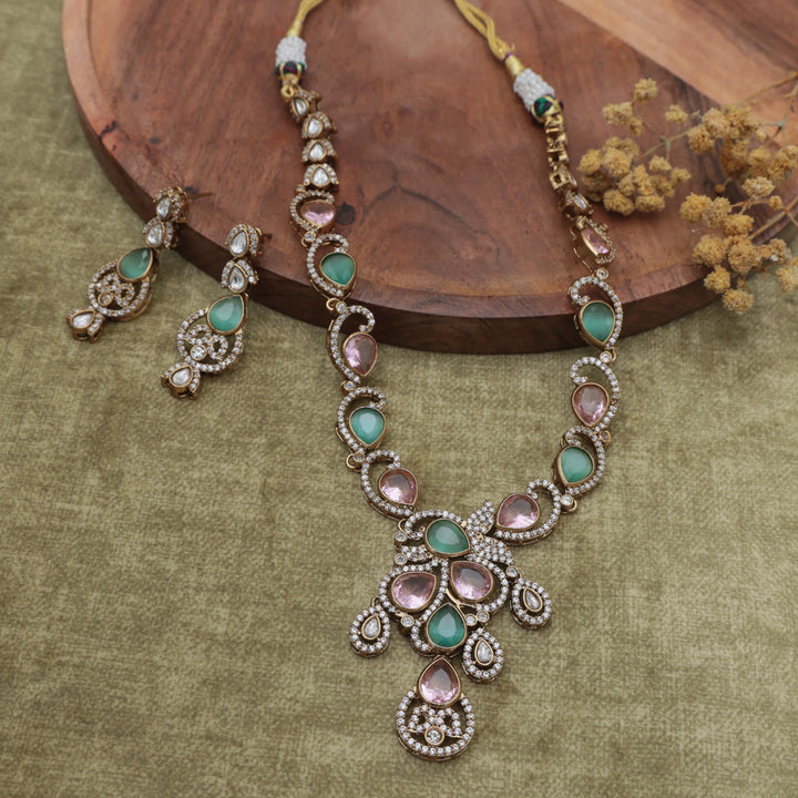 Dual-Tone Pastel Pink & Green Kundan Necklace Set - Pink & Green