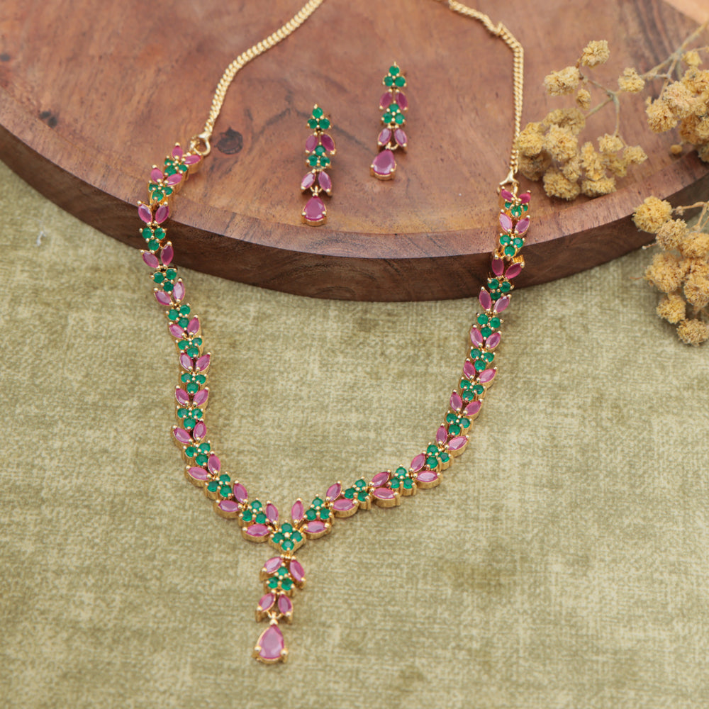 Traditional Ruby & Emerald String Necklace Set