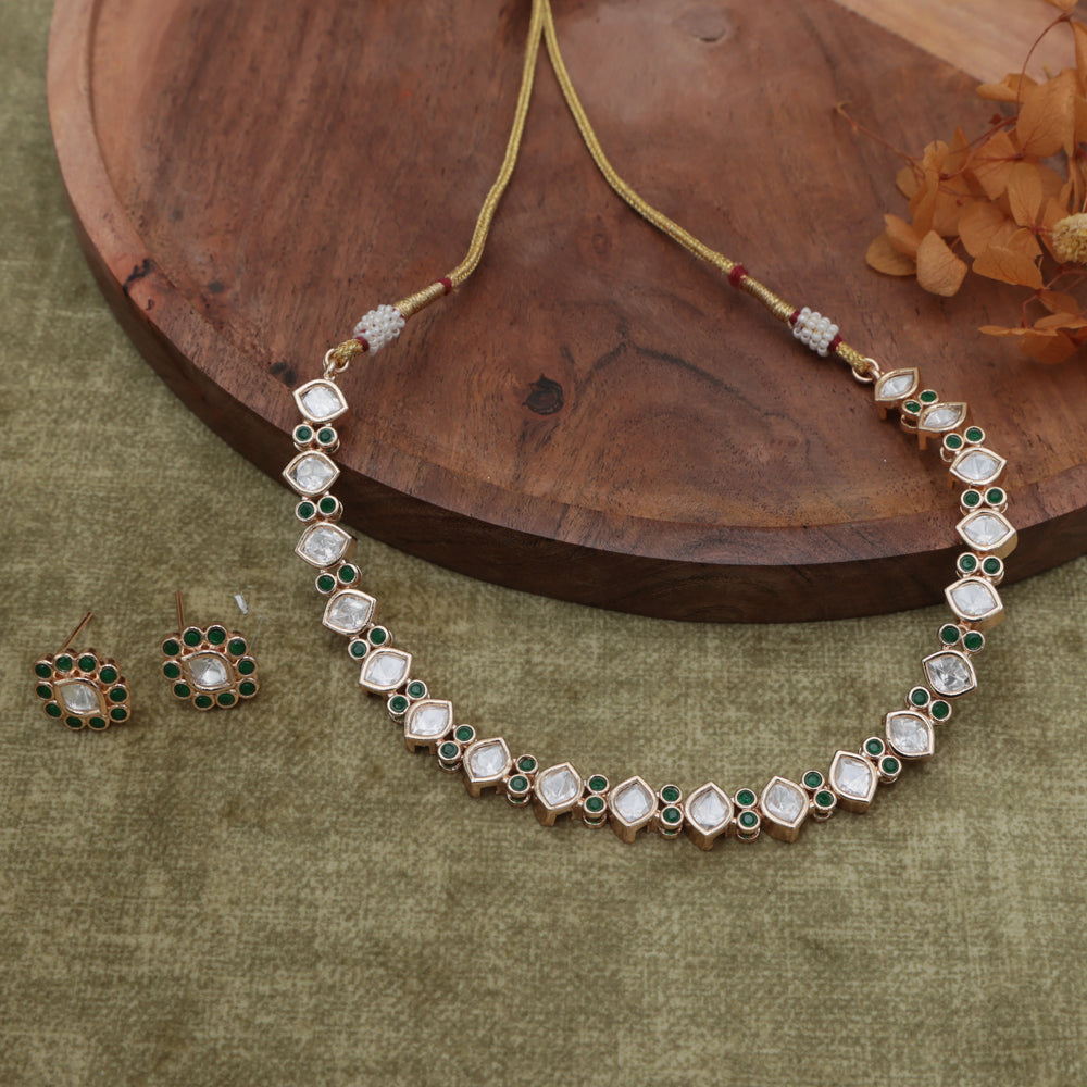 Elegant Polki Pearl & Emerald Choker Set