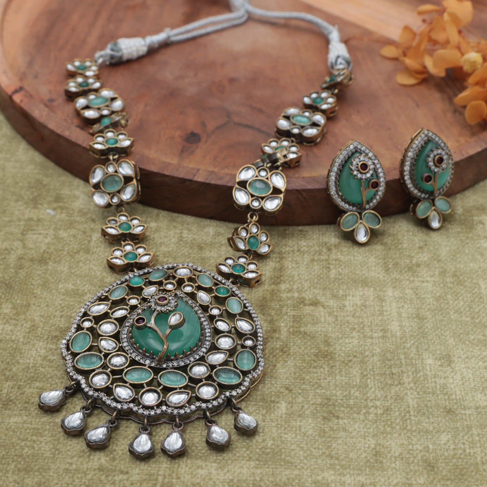Emerald Peacock Kundan Necklace Set