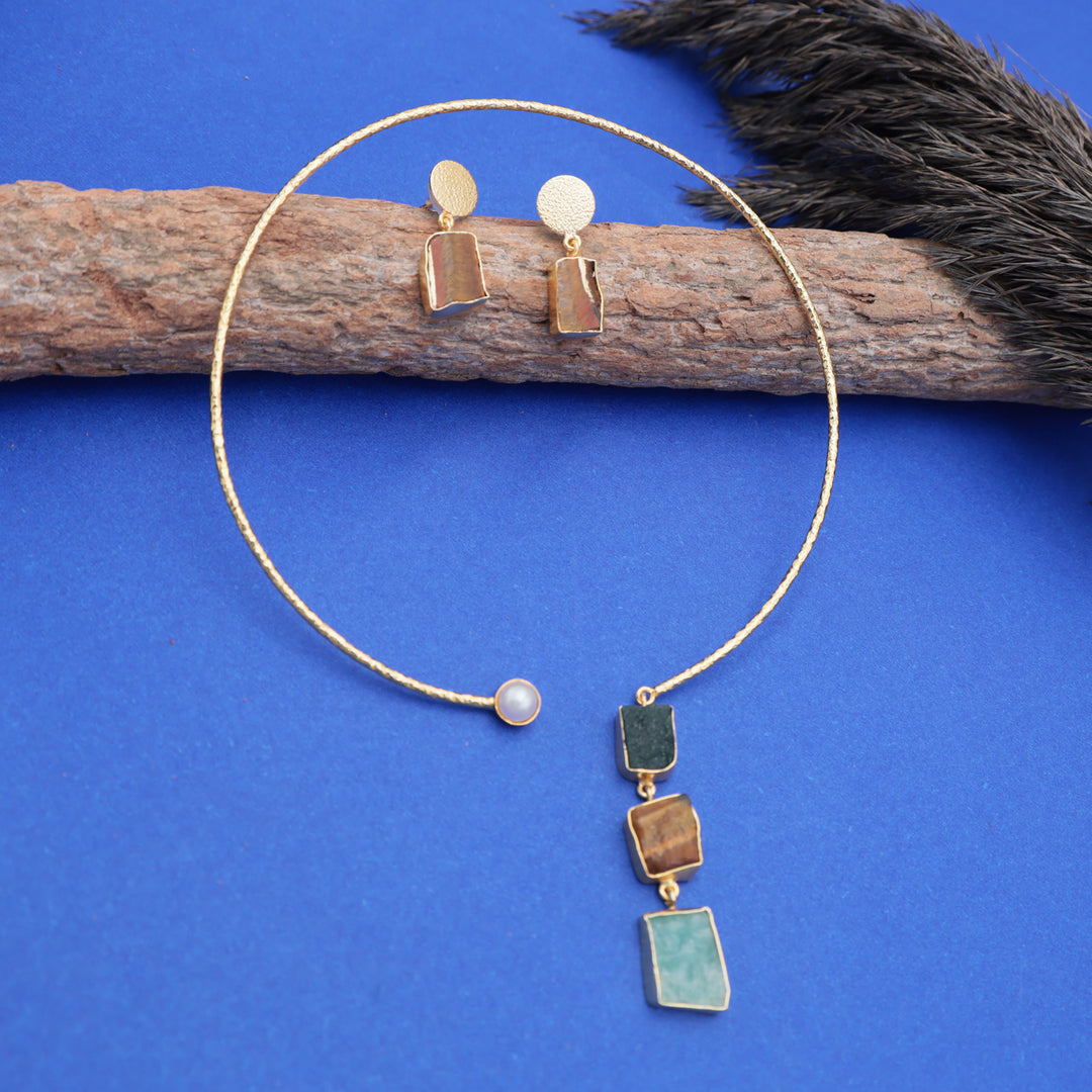 GeoStone Textured Gold Necklace Set