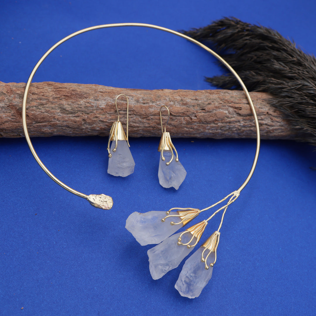 Blush Quartz Statement Choker Set - White