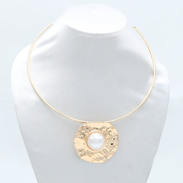 Hammered Gold Pearl Statement Choker Set
