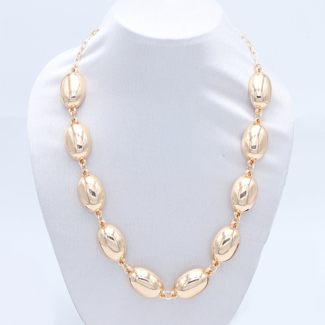 Bold Gold-Tone Shell Bead Statement Necklace
