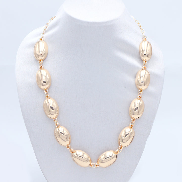 Bold Gold-Tone Shell Bead Statement Necklace