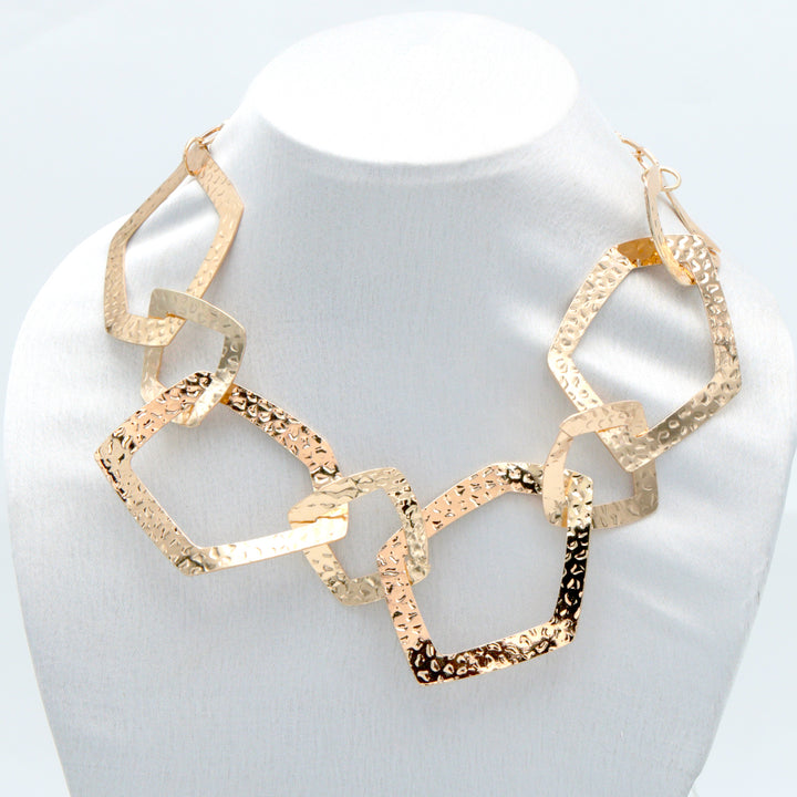 Sculpted Metallic Link Statement Necklace Set